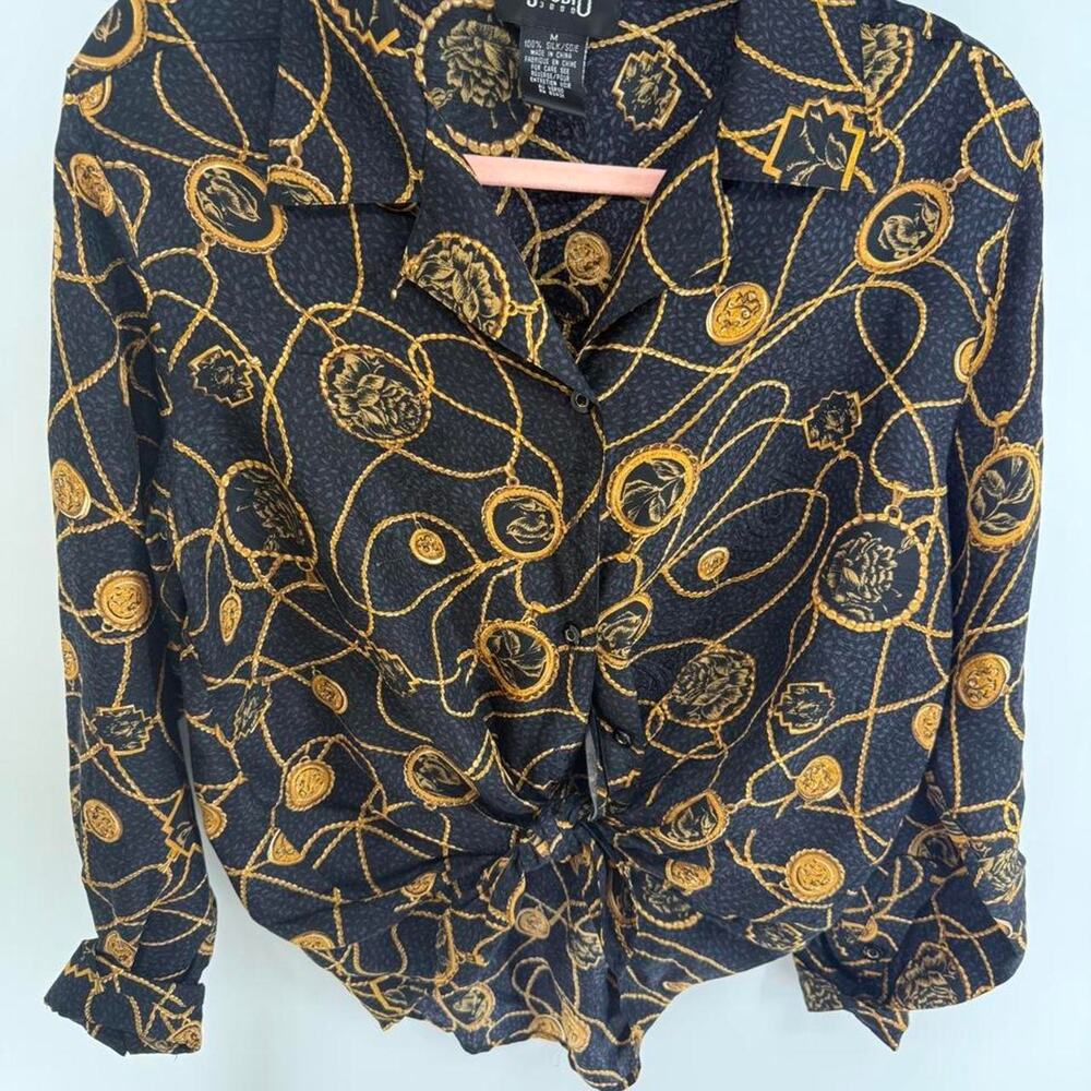 Vintage Studio 3000 100% Silk Baroque Chain Print Blouse Size M